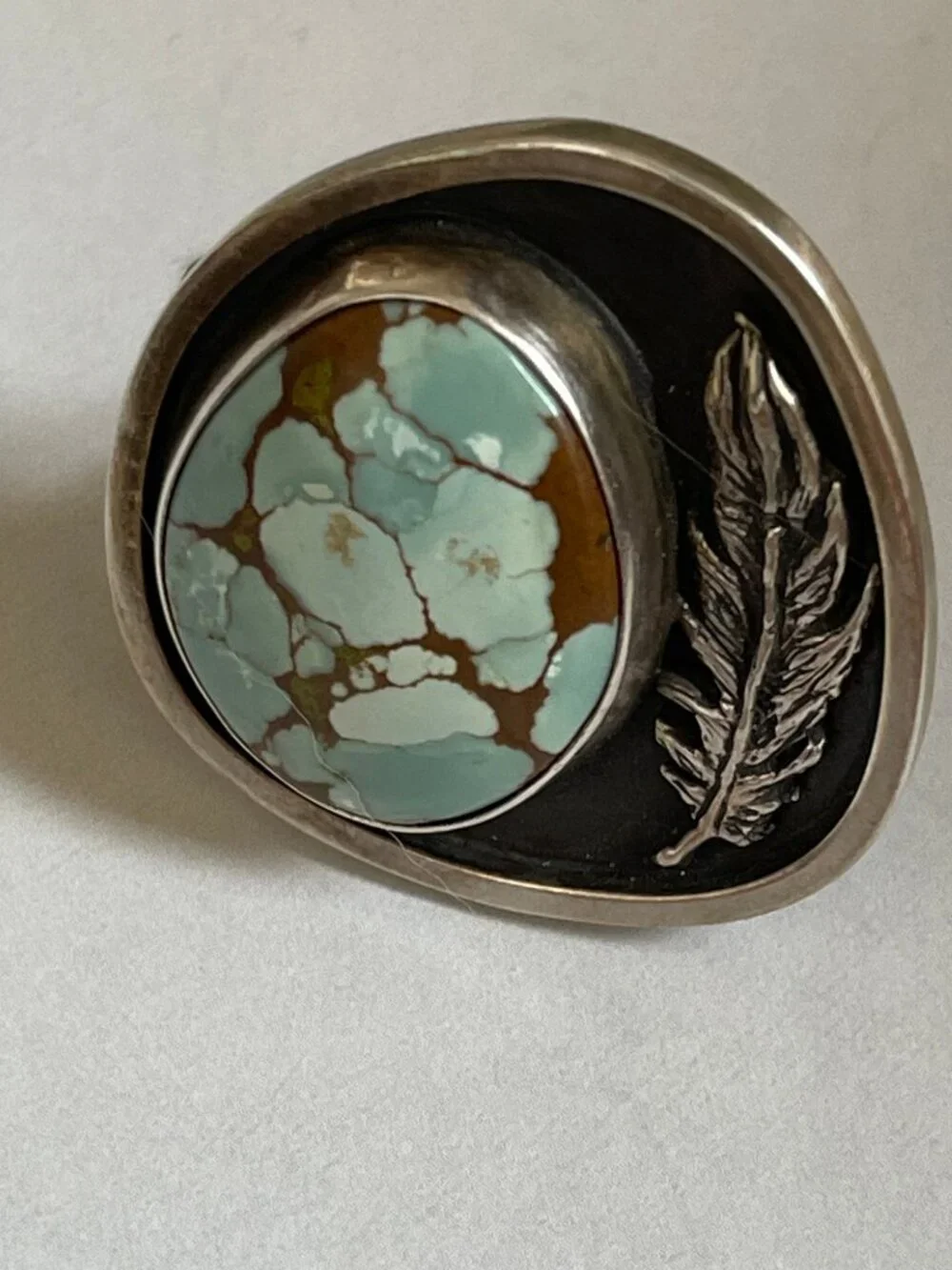 CARRY a TORCH Artisan Crafted Turquoise & Oxidized Sterling Silver Ring: Size 6.